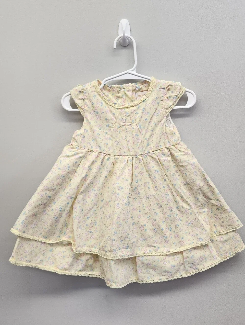 Savannah Baby 12M Yellow Floral Cotton Dress Ruffle Tiered